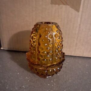 Fenton Amber Glass Hobnail Candle Holder